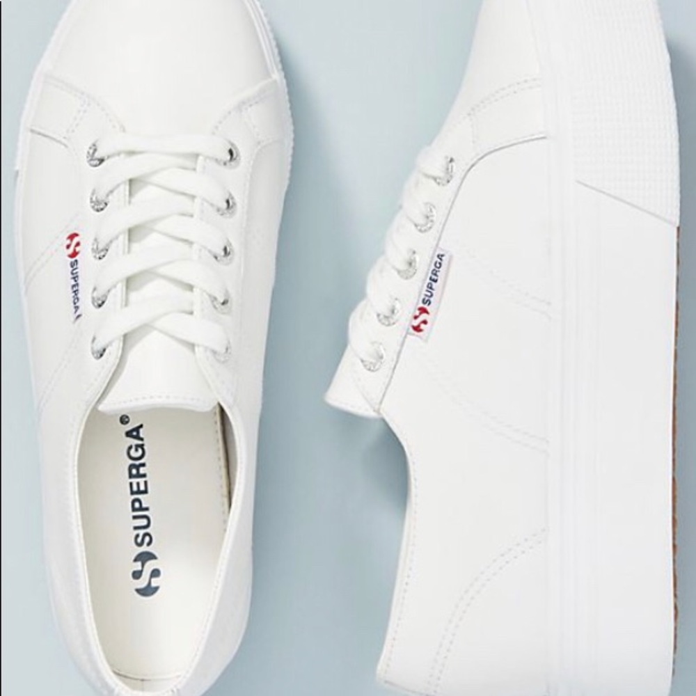 Superga Leather White Platforms